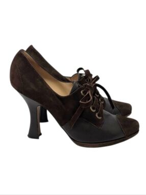 Moschino Cheap And Chic Suede Leather Lace Up Cap Toe Oxford Heels Brown 8.5